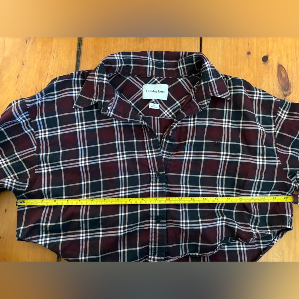 Sunday Best Aritzia Poppy Shirt Ada Spiced Burgundy Black Plaid, Size Medium M - Picture 9 of 14